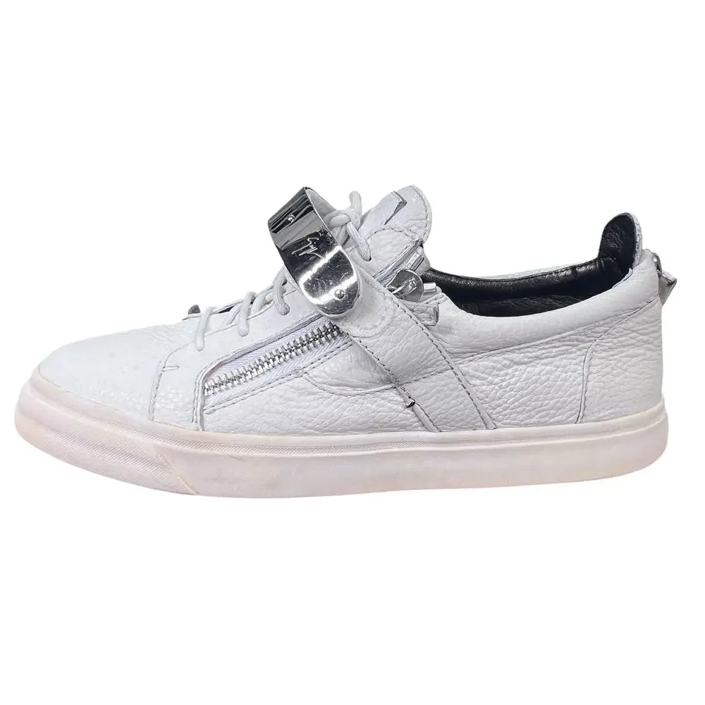 Giuseppe Zanotti White Leather Ski-Buckle Low-Top Sneakers Size 44 US 11